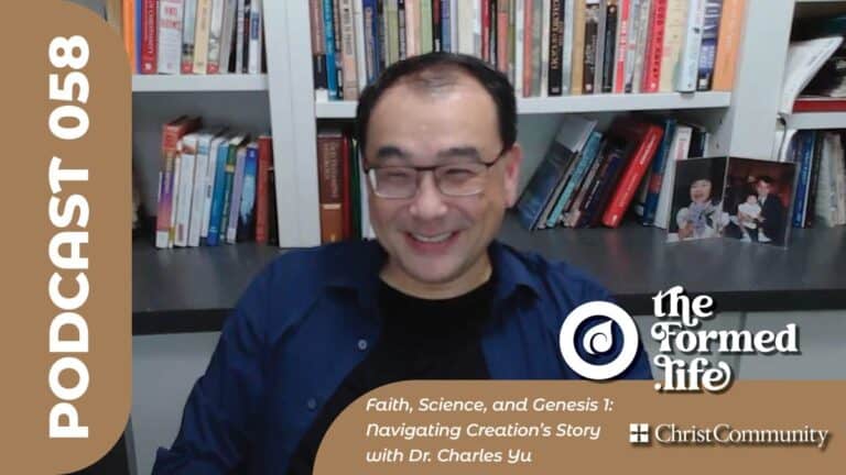 Podcast image featuring Dr. Charles Yu discussing faith, science, and Genesis 1.