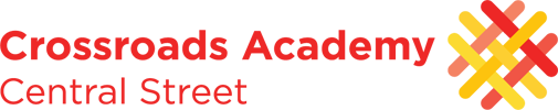 Crossroads Academy Central Street logo with interwoven color bands.