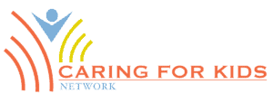 Caring For Kids Network logo featuring a child figure with arms raised and radiating lines.